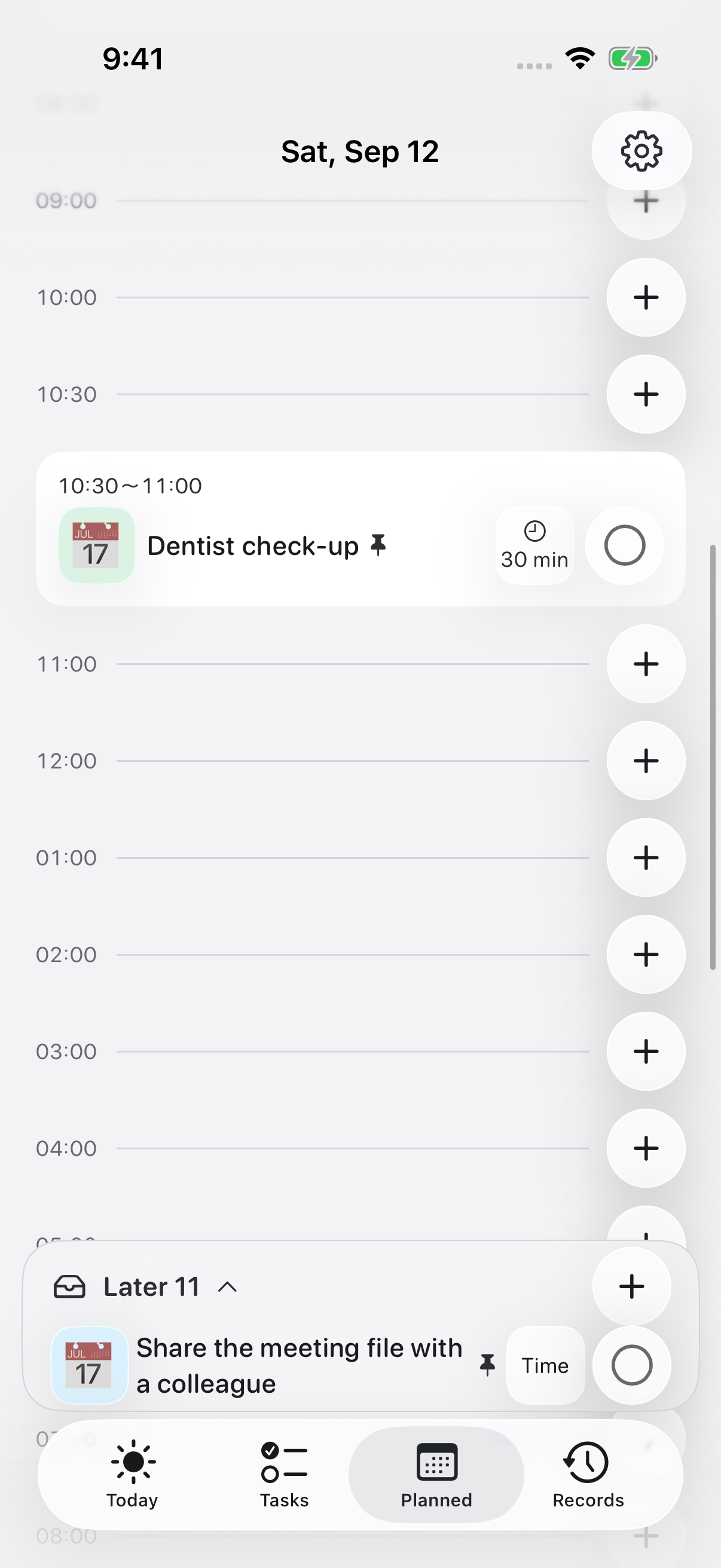 The planner tab, with a selected day and that day’s events laid out in order